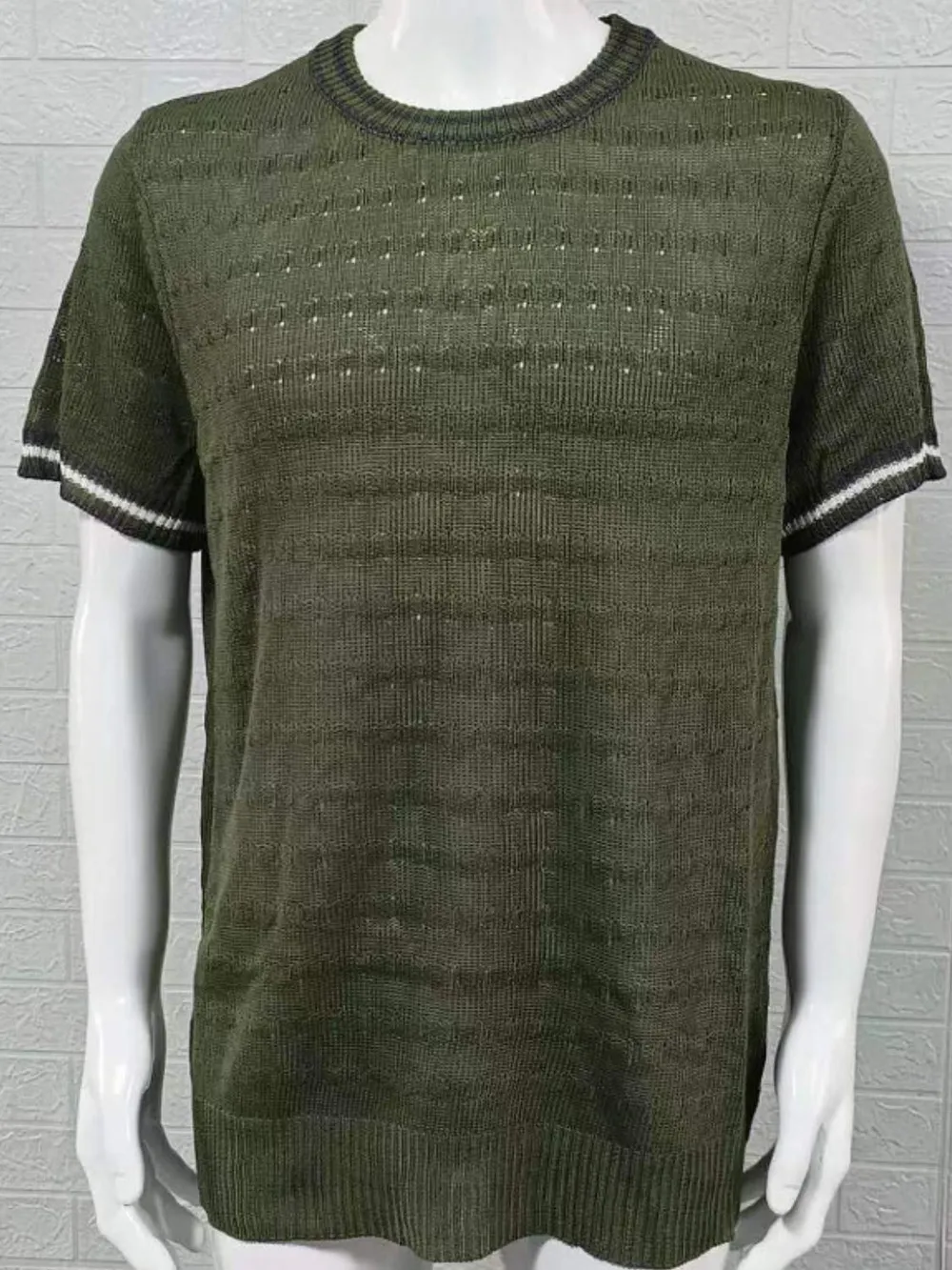 Men's Plus Size Texture Round Neck Contrast Trim T-Shirt, image 3