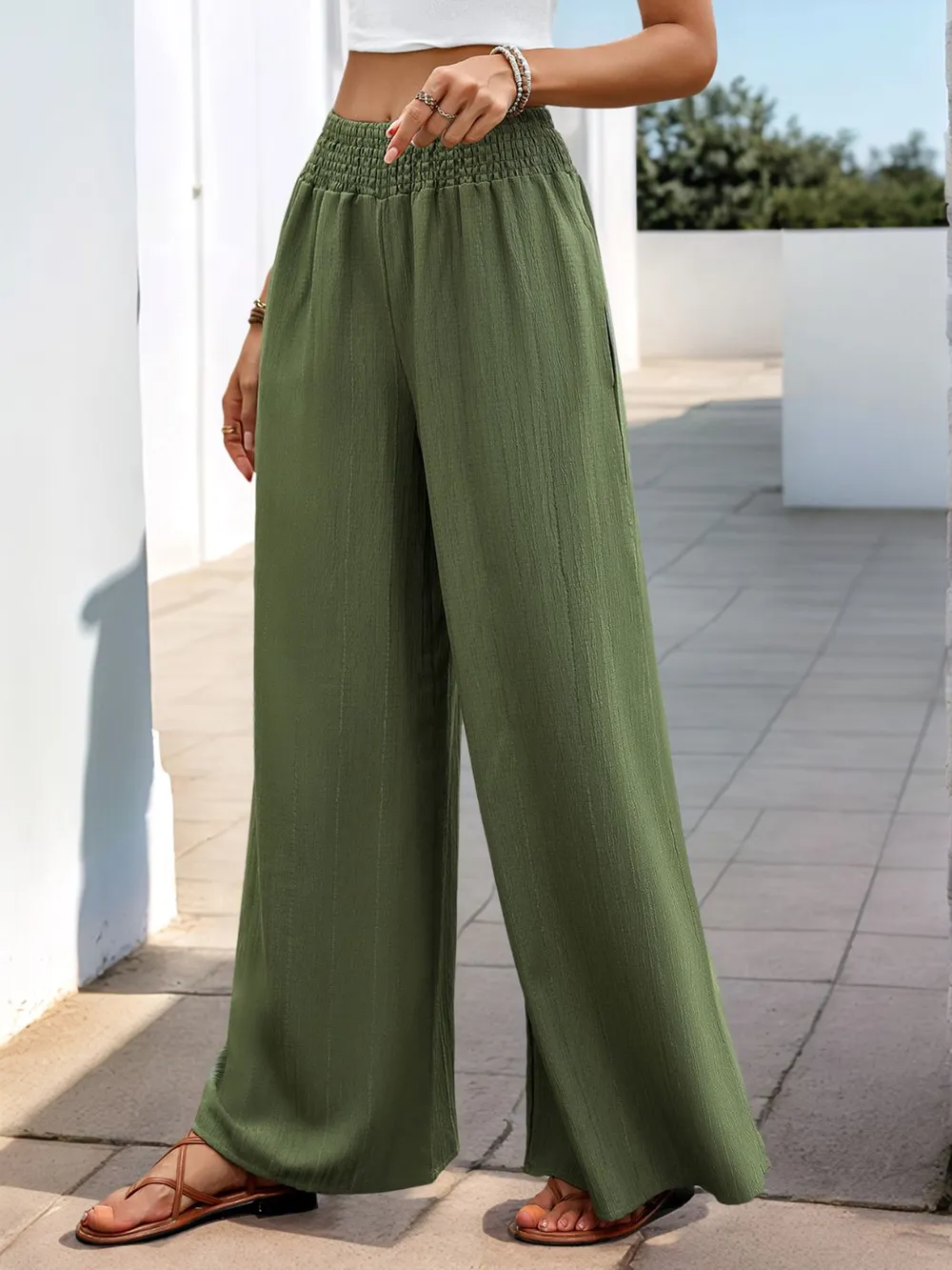 Smocked Wide Leg Pants, image 7