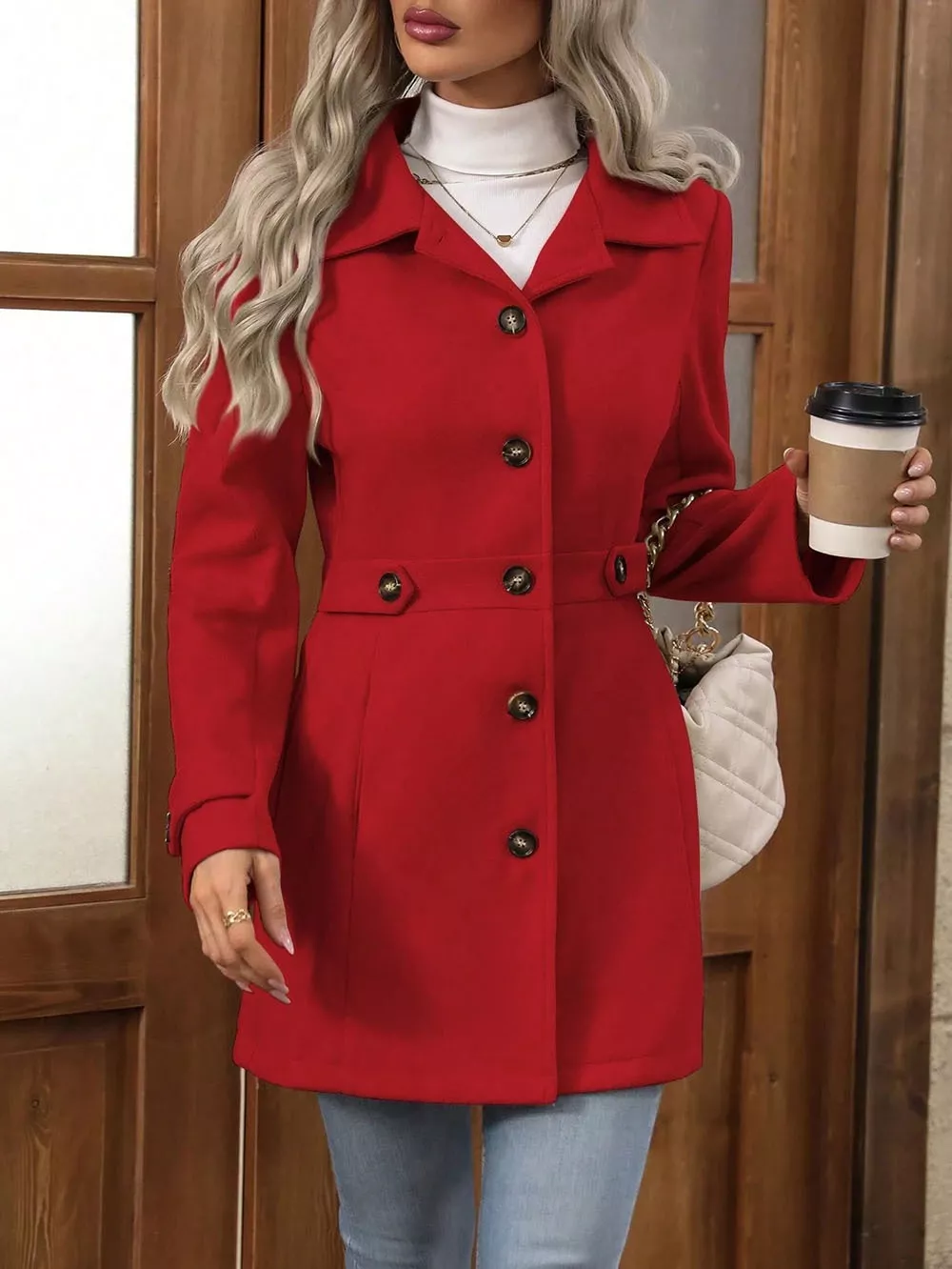Collared Neck Button Up Coat, image 21