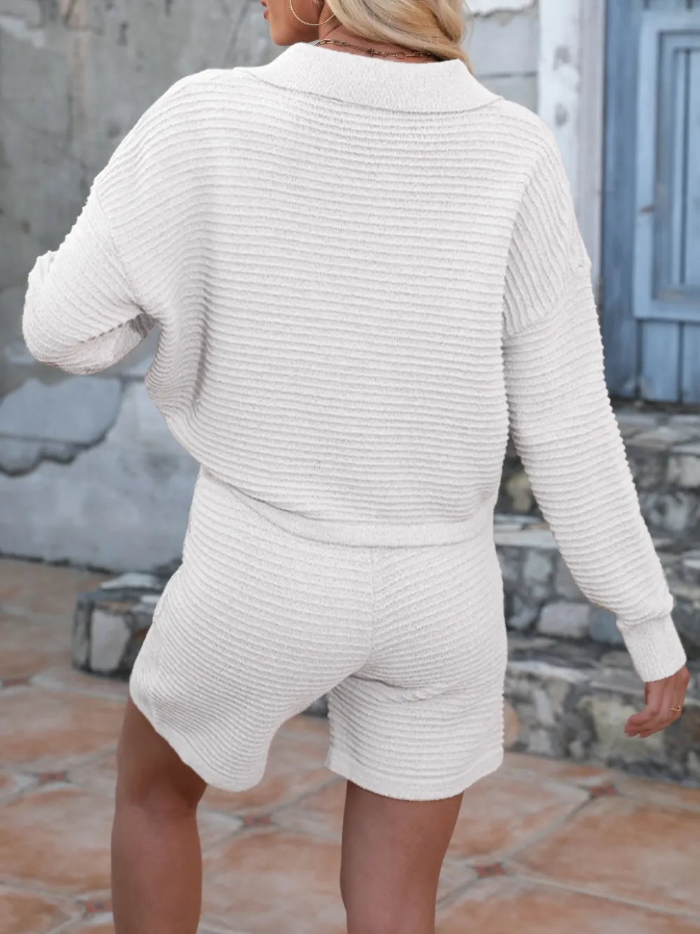 Johnny Collar Long Sleeve Top and Shorts Sweater Set, image 10