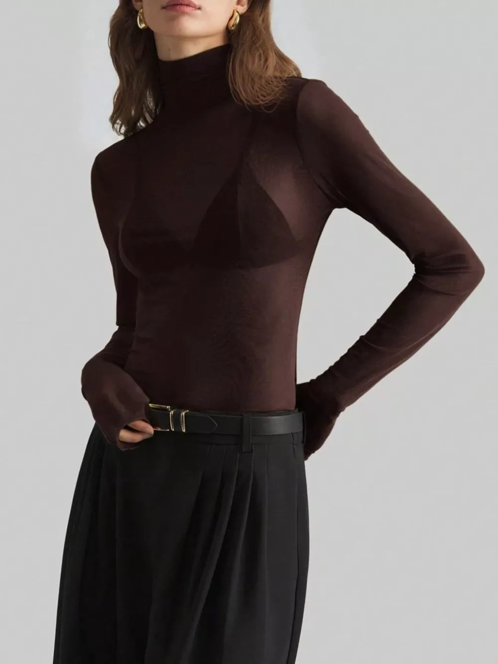 Sheer Mesh Turtleneck Top, image 8