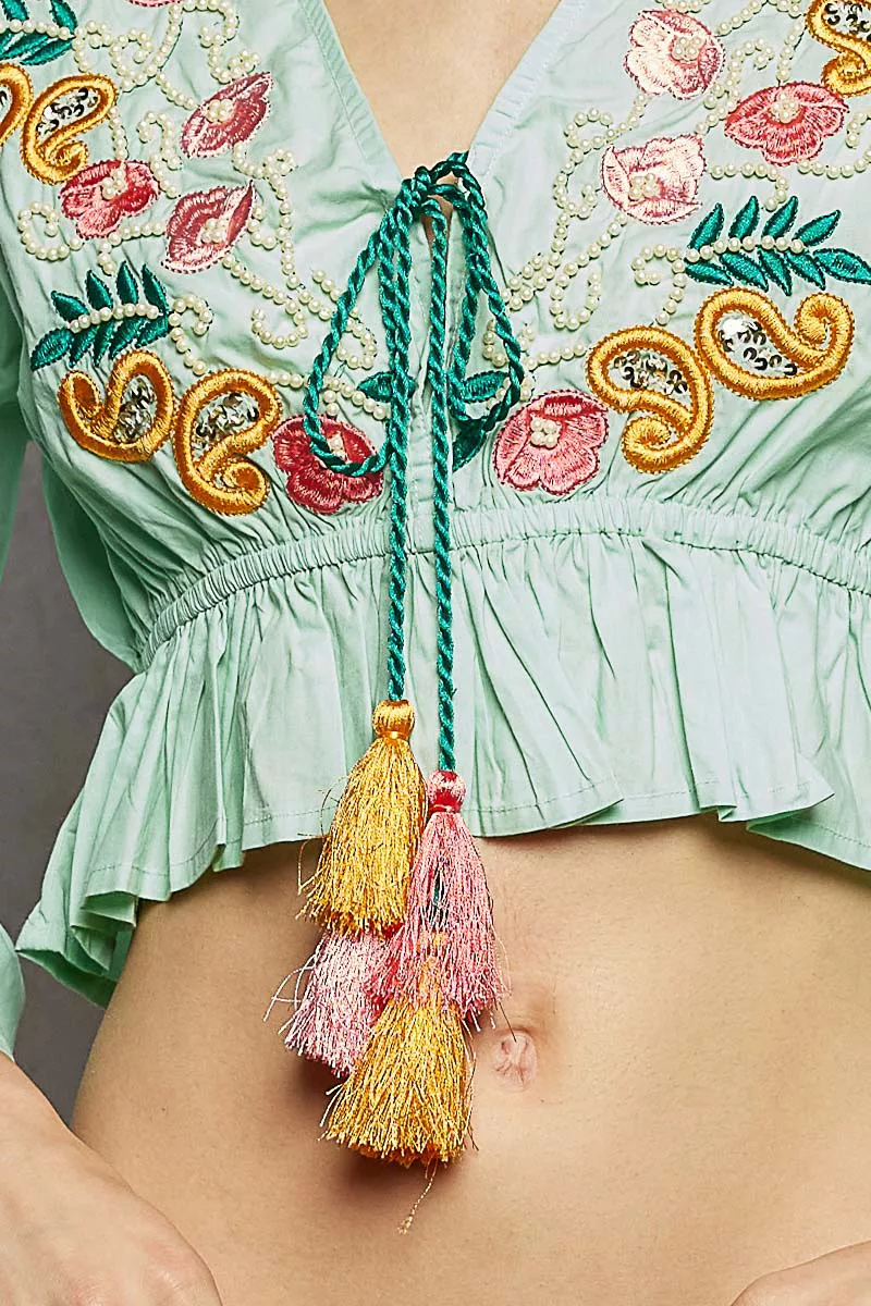 Floral Embroidered Cropped Blouse, image 6