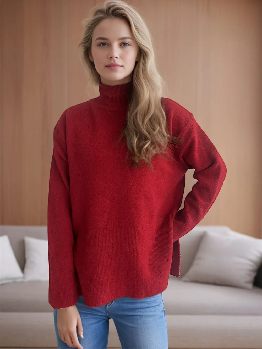 Side Slit Turtleneck Long Sleeve Sweater, image 10