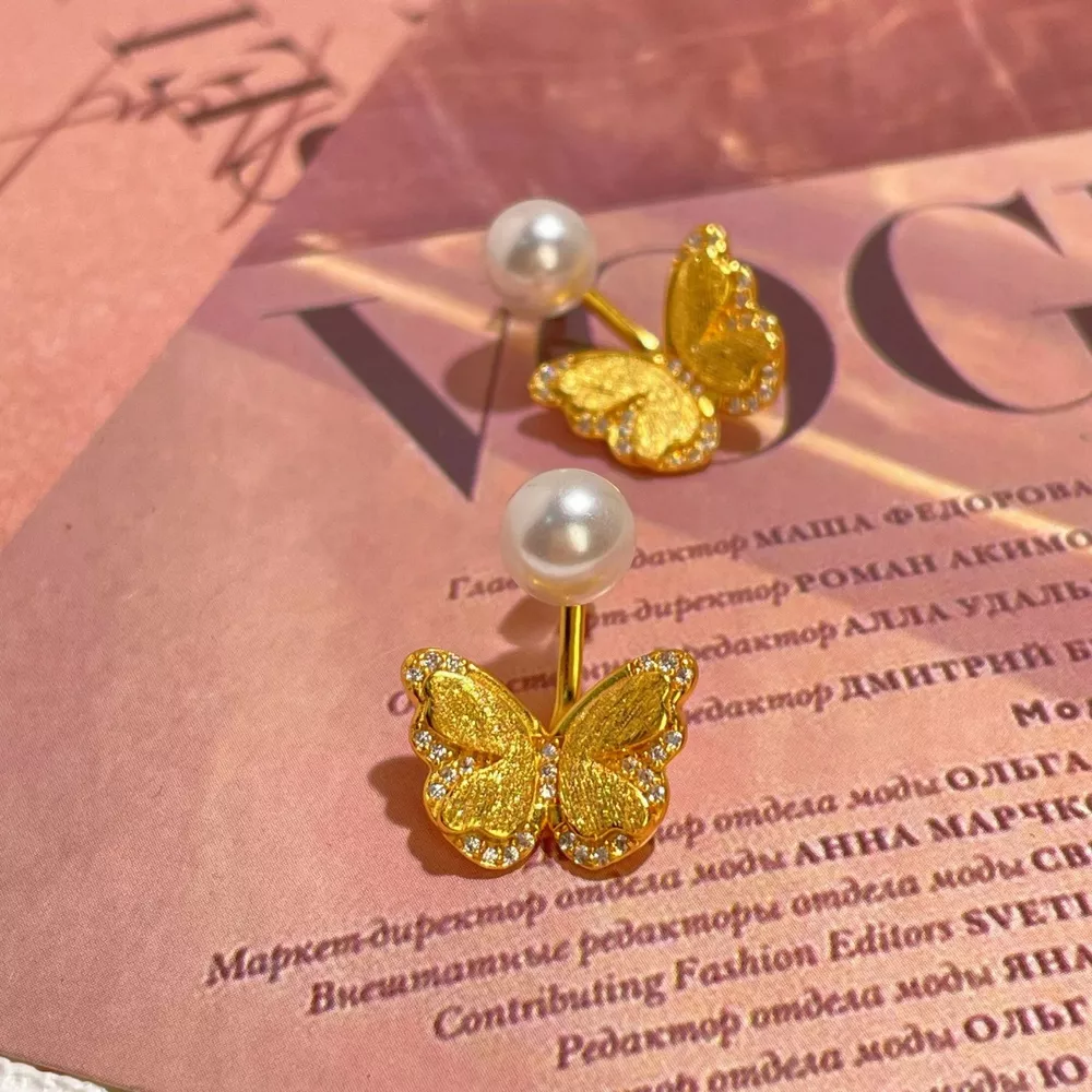 18K Gold-Plated Pearl Butterfly Earrings, image 2