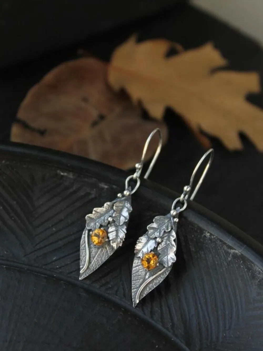 Alloy Rhinestone Leaf Shape Earrings, image 2
