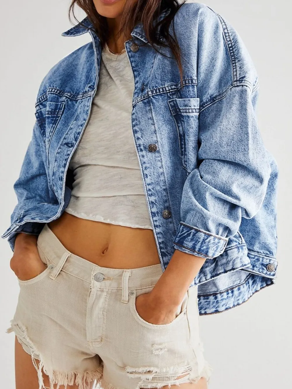 Pocketed Button Up Denim Jacket, image 22