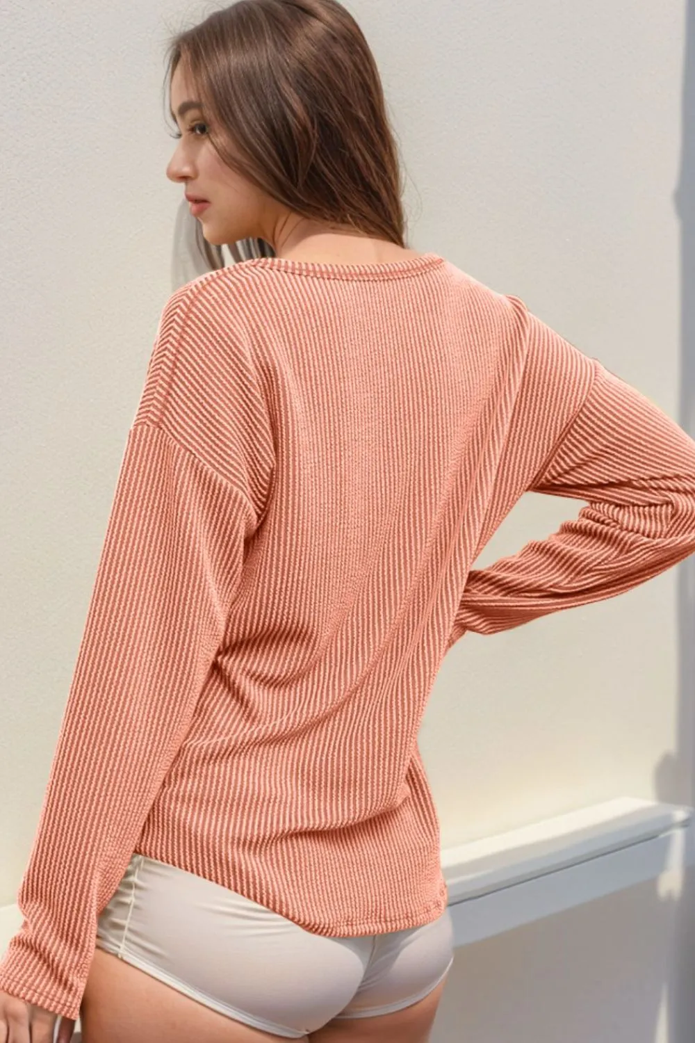 Striped Notched Long Sleeve T-Shirt, image 12