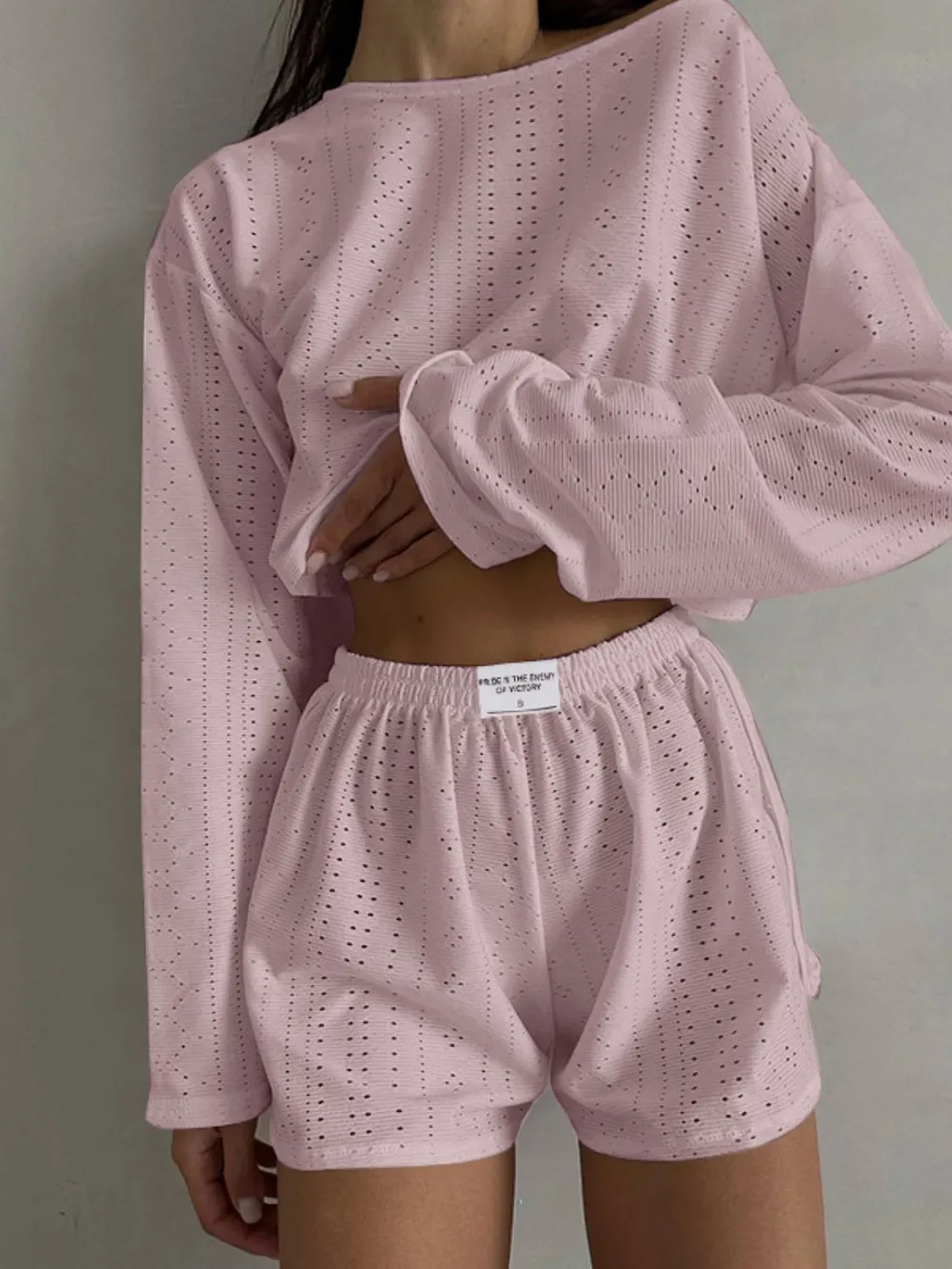 Eyelet Round Neck Top and Shorts Set, image 21