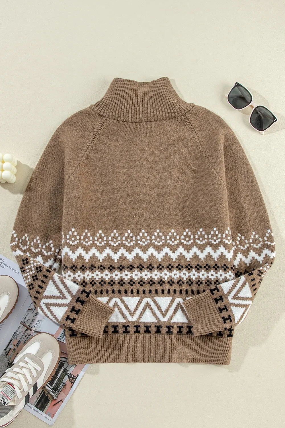Zip Up Long Sleeve Geometric Cardigan, image 6