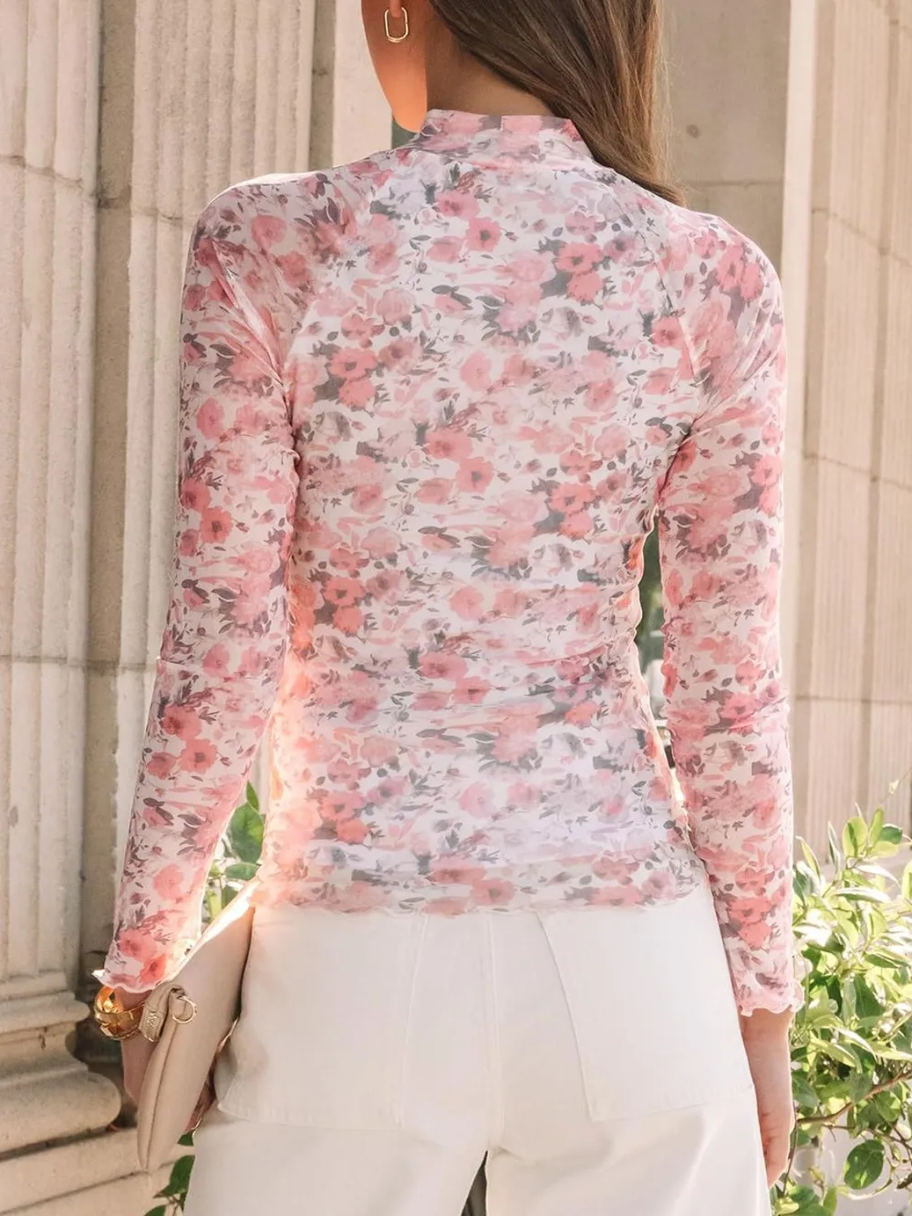 Floral Mock Neck Long Sleeve T-Shirt, image 22