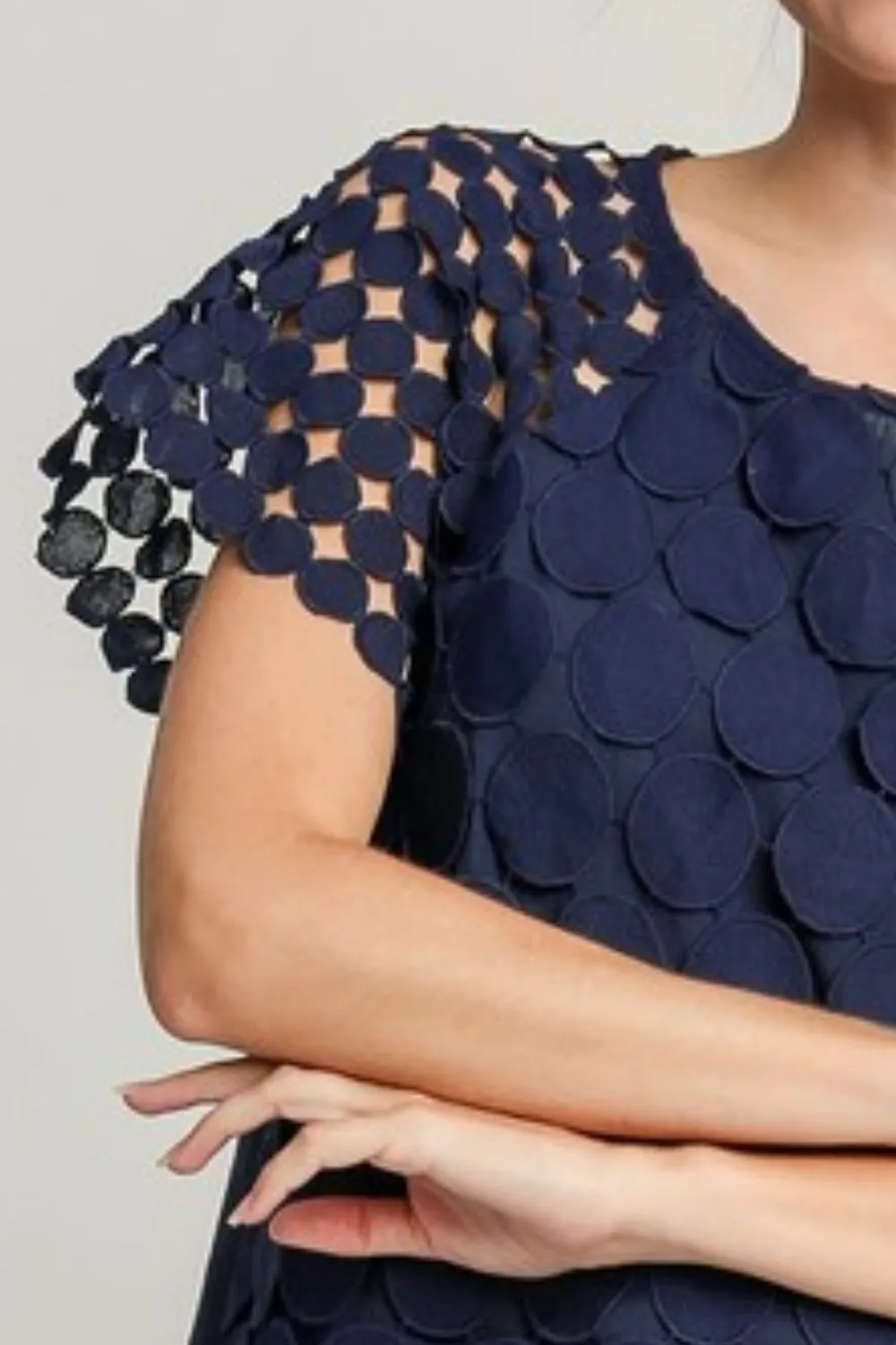 Full Size Mixed Polka Dot Lace Raglan Sleeve Boxy Cut Top Plus Size, image 3