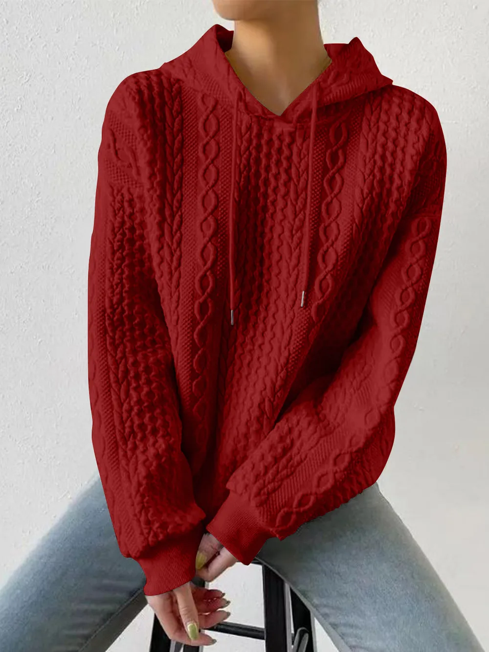 Drawstring Drop Shoulder Long Sleeve Hoodie, image 14