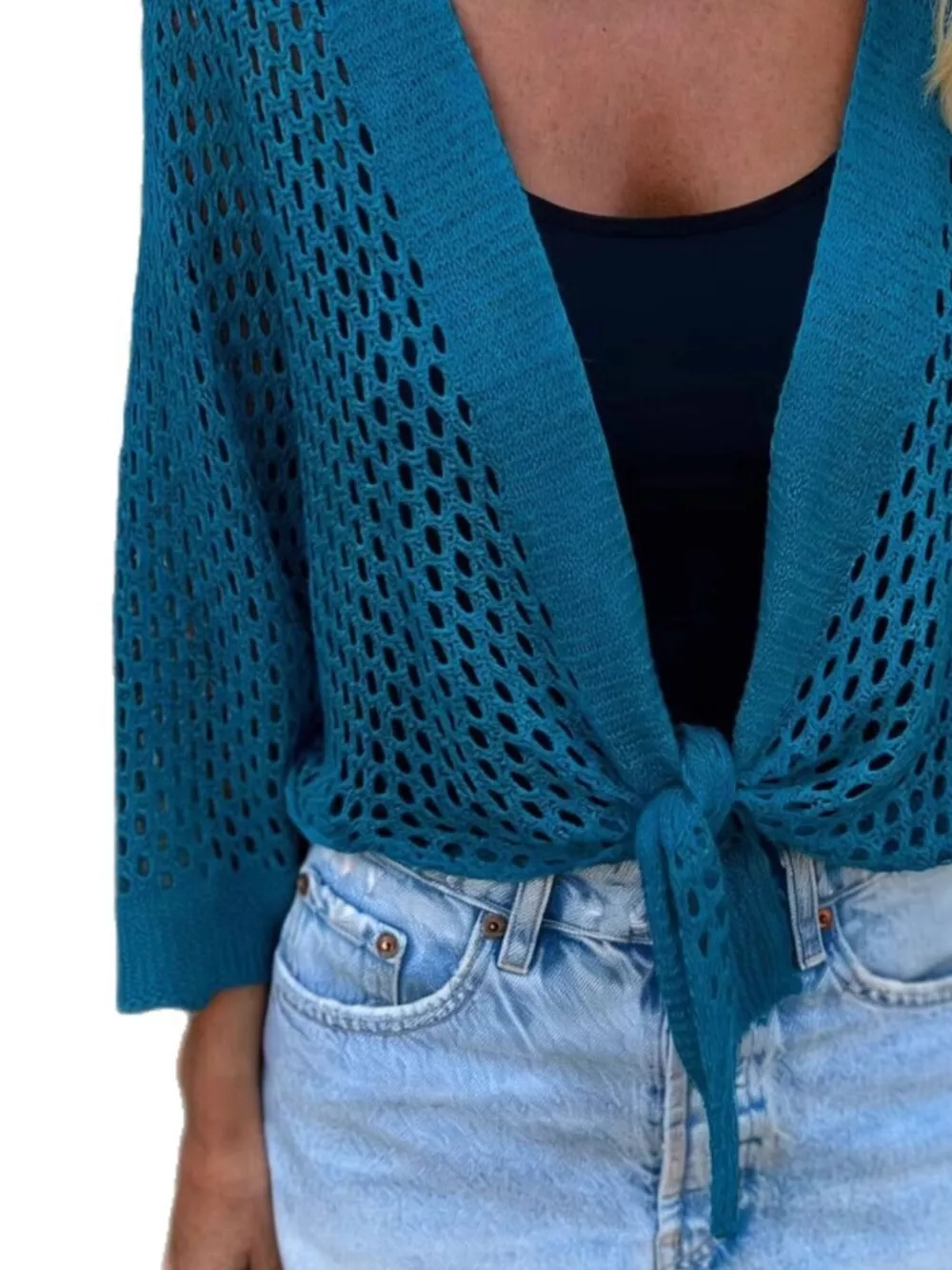 Tie-Front Crochet Knit Cover Up, image 10