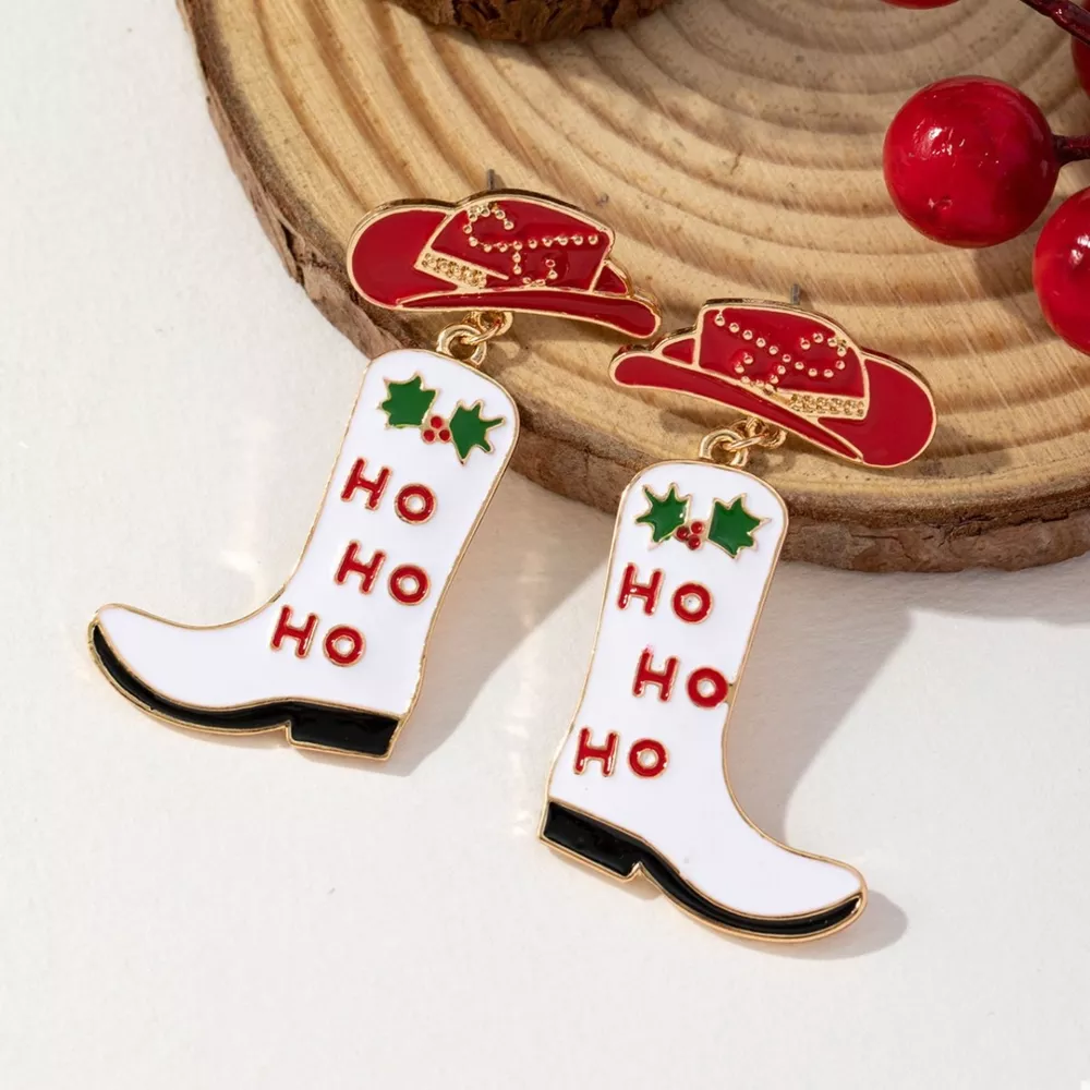 Christmas Cowboy Hat and Boot Dangle Earrings, image 3