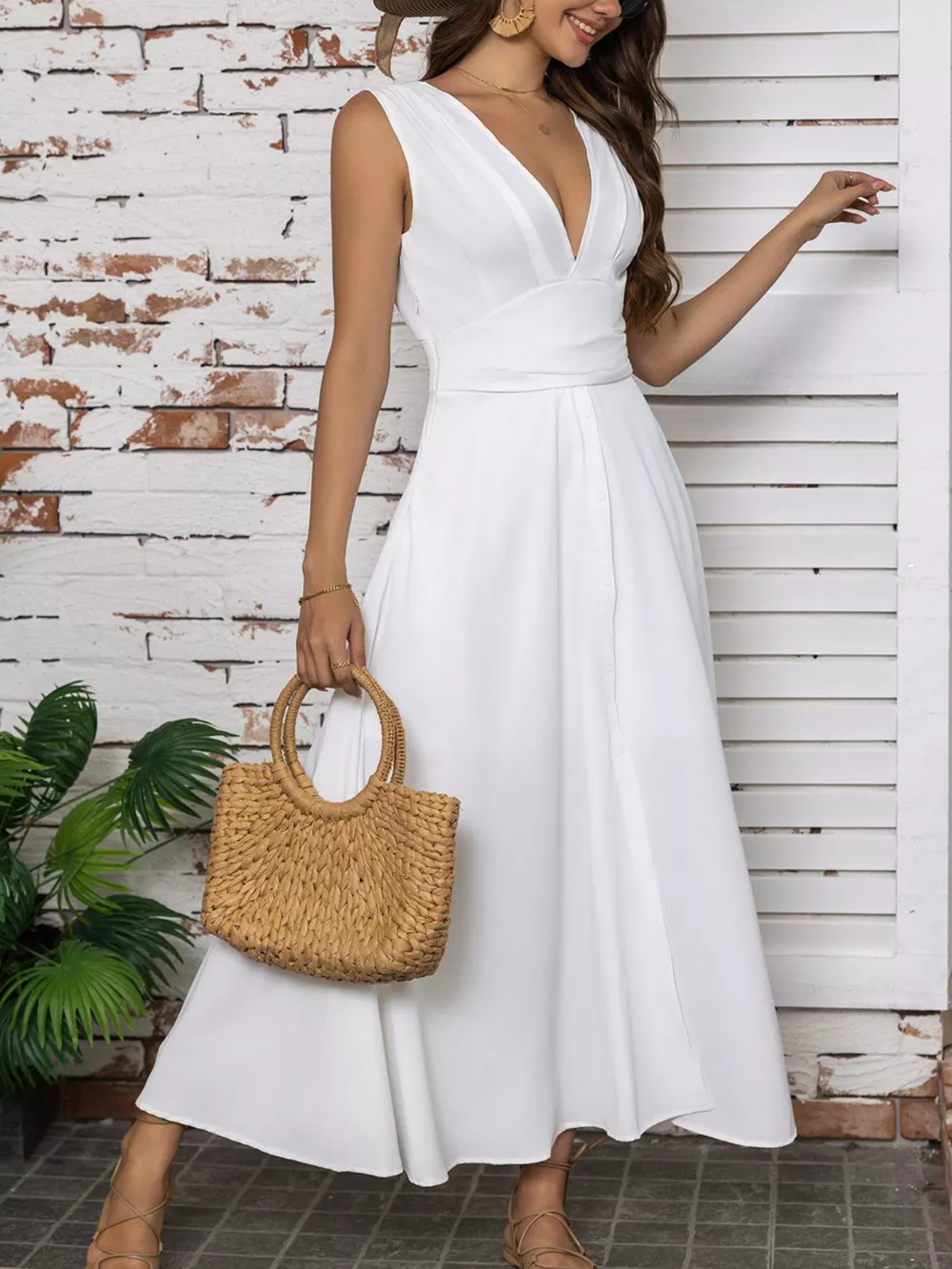 Full Size Slit V-Neck Sleeveless Dress Plus Size, image 13