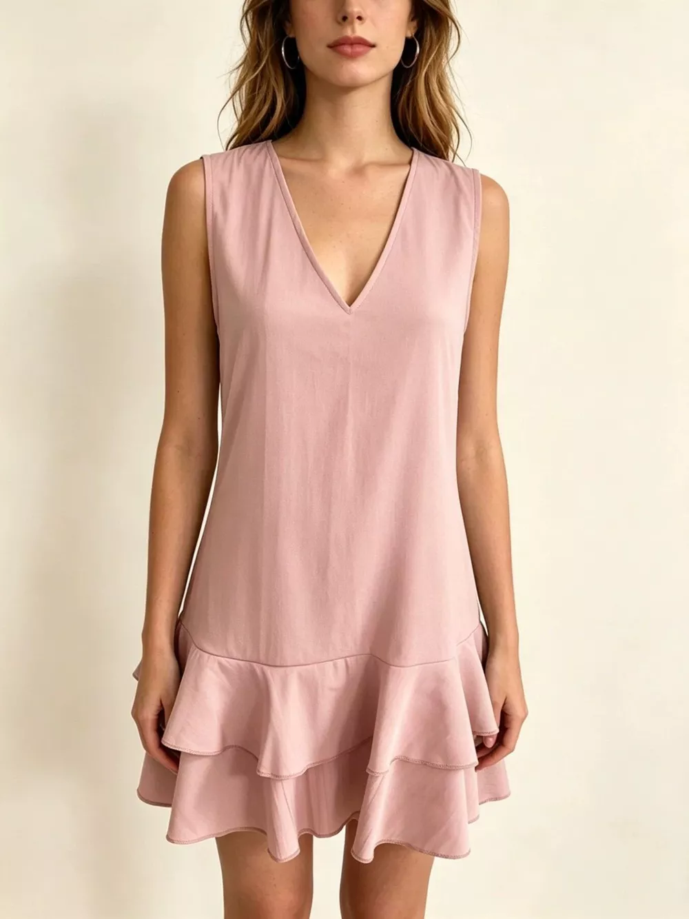 Full Size Sleeveless V-Neck Tiered Ruffle Mini Dress Plus Size, image 11