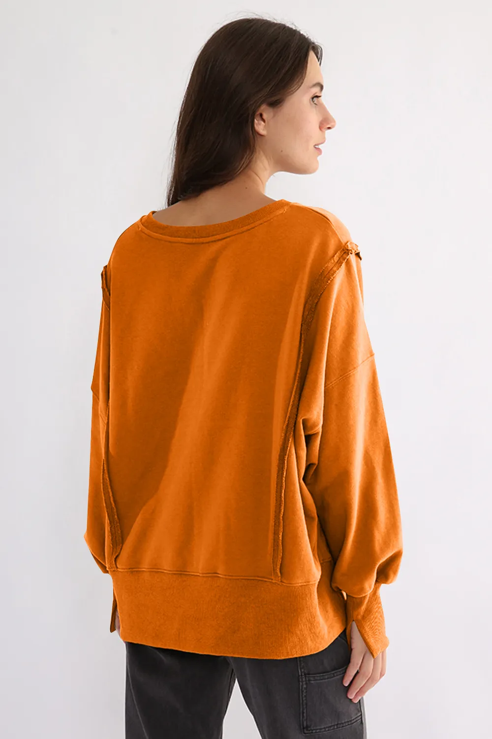 Exposed Seam High-Low Long Sleeve Sweatshirt, image 34
