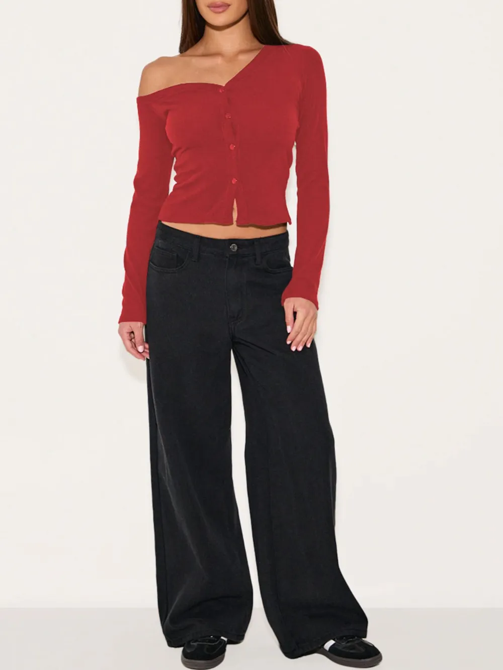 Asymmetrical Neck Button Up Cardigan, image 15