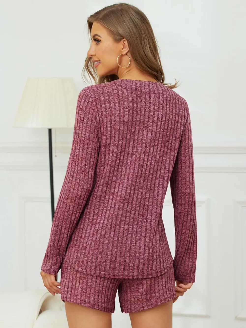 Ribbed Round Neck Top and Shorts Set, image 17
