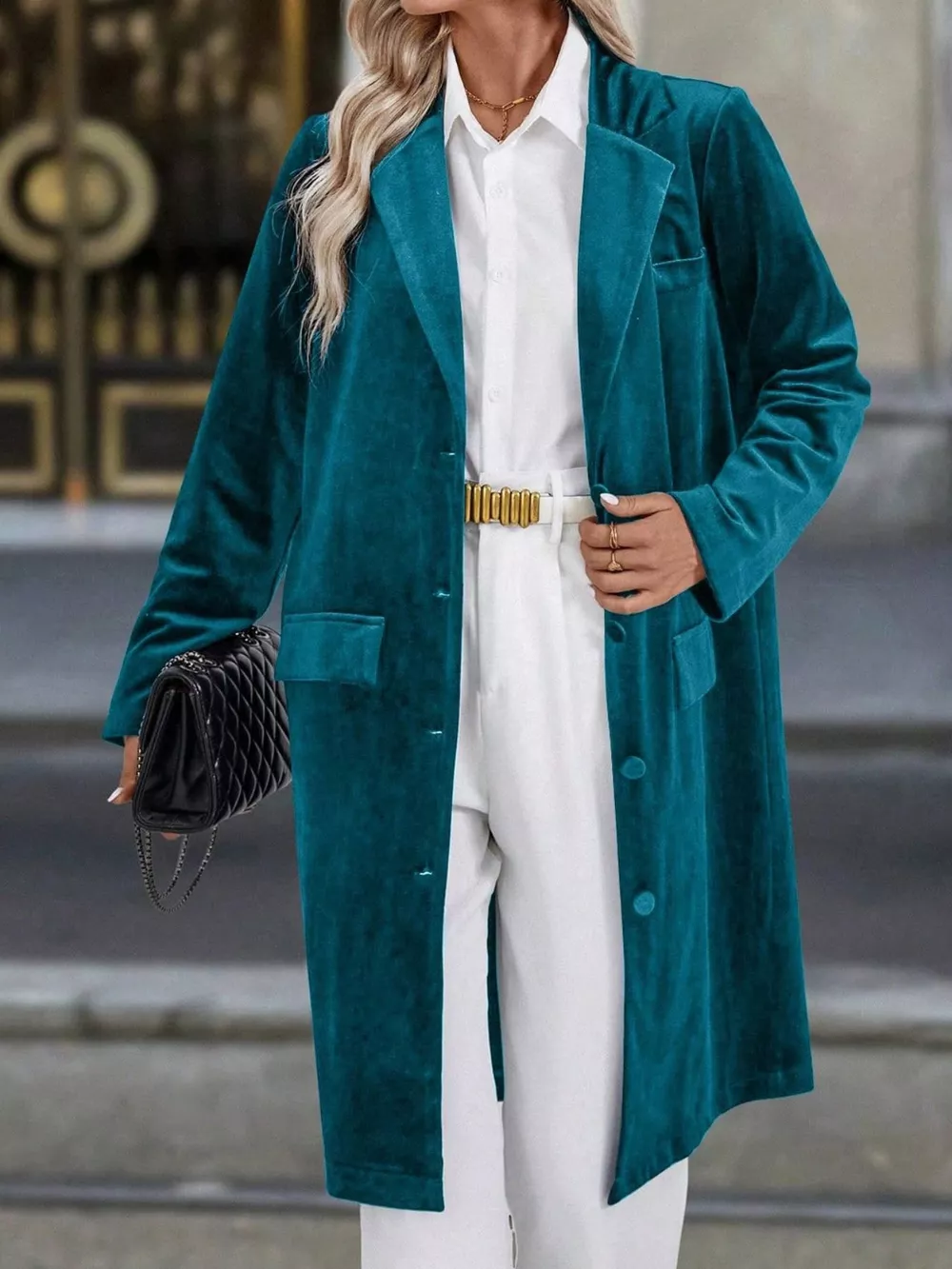 Lapel Collar Long Sleeve Longline Coat, image 4