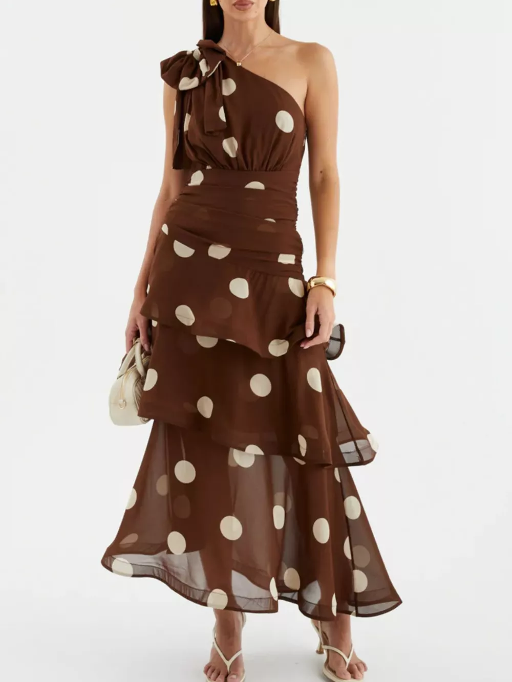Polka Dot One-Shoulder Ruffle Dress, image 21