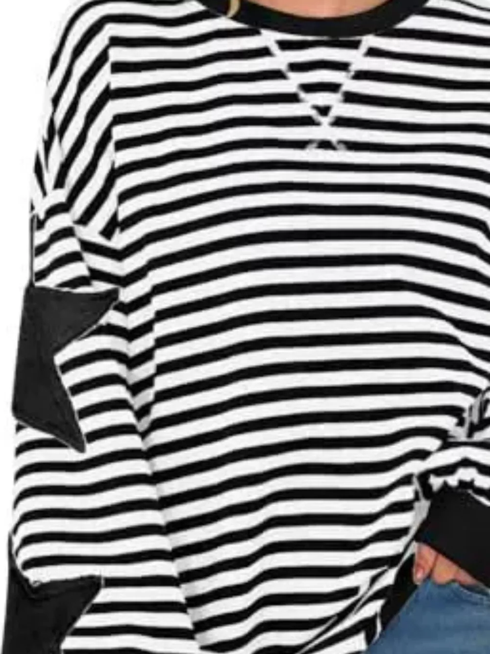 Full Size Star Patch Striped Oversized Sweatshirt Plus Size, image 4