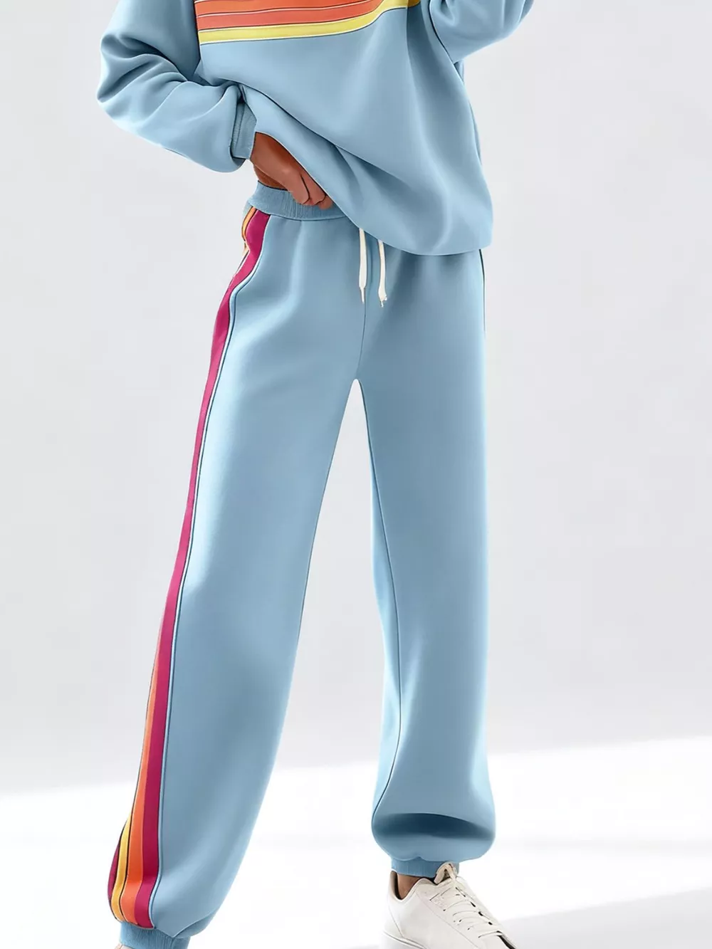Striped Round Neck Sweatshirt and Pants Set, image 21