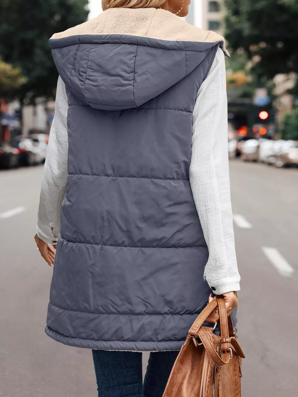Full Size Hooded Sherpa-Lined Puffer Vest Coat Plus Size, image 5