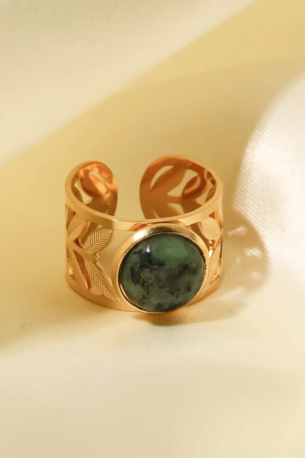 18k Gold Plated Malachite Leaf Ring, image 2