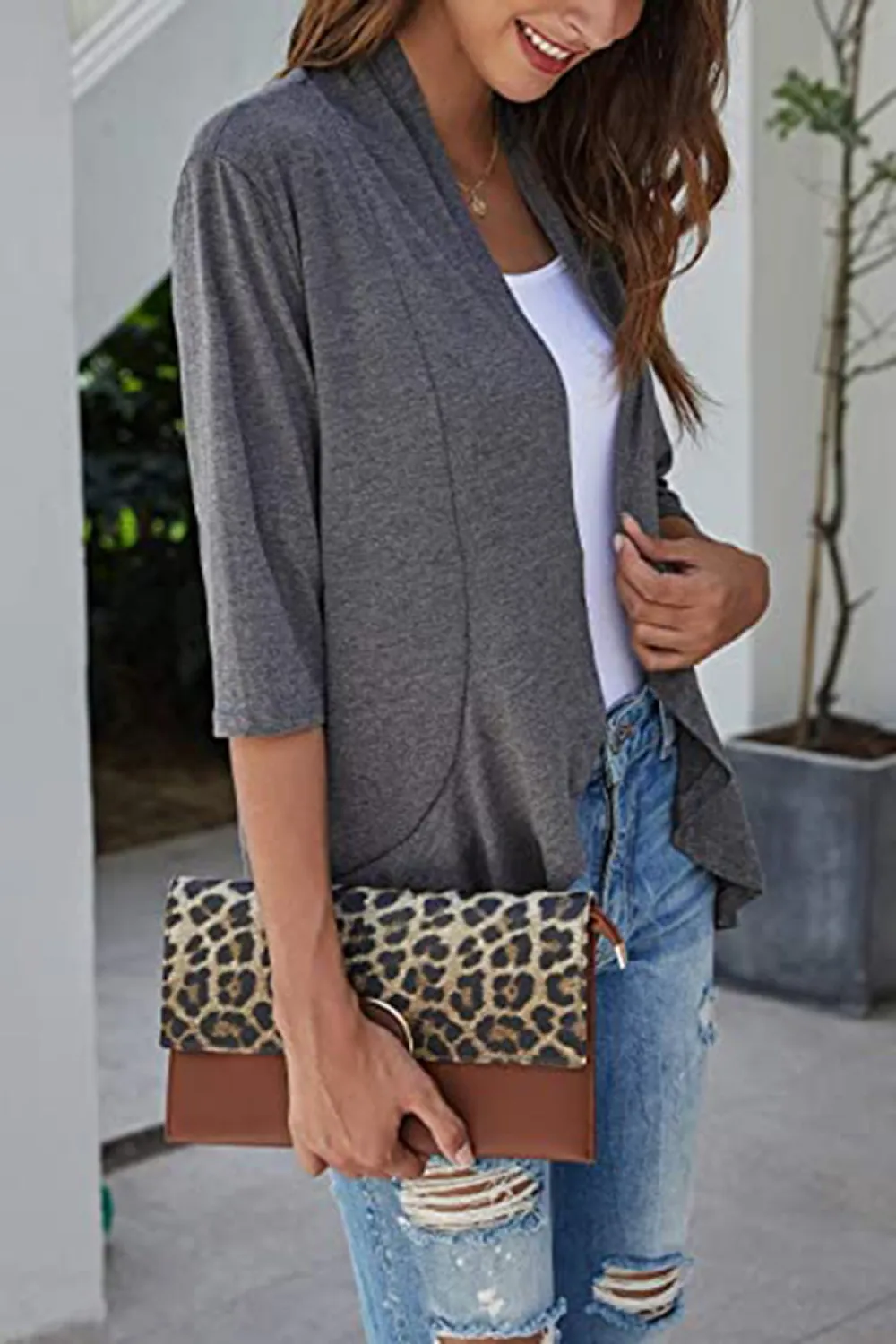 Open Front Ruffle Trim Cardigan, image 2