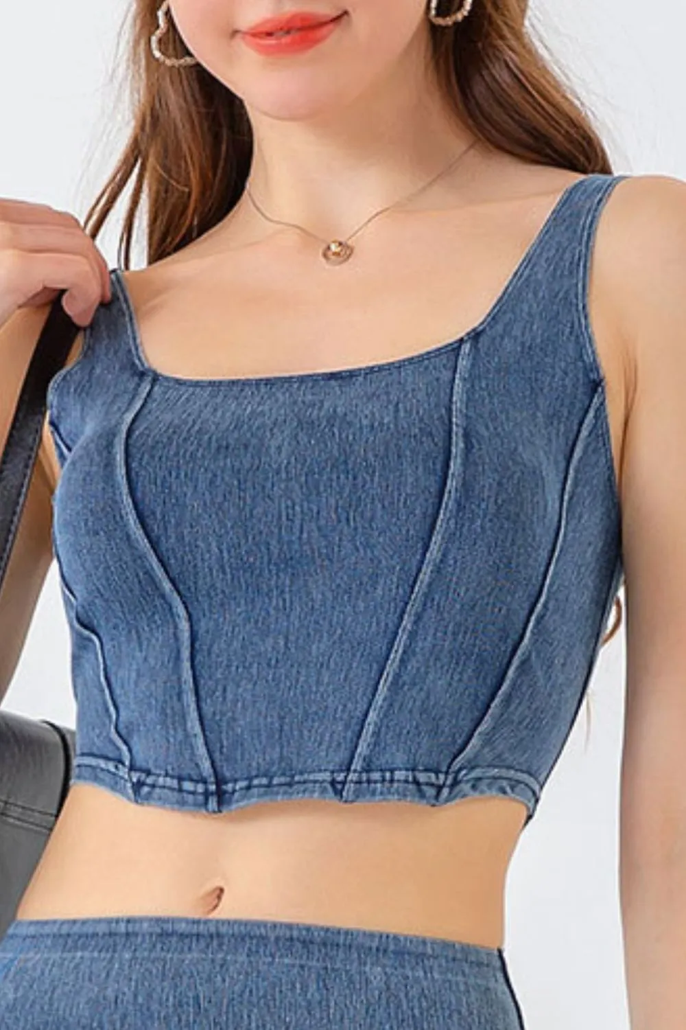 Seam Detail Cropped Denim Tank, image 12