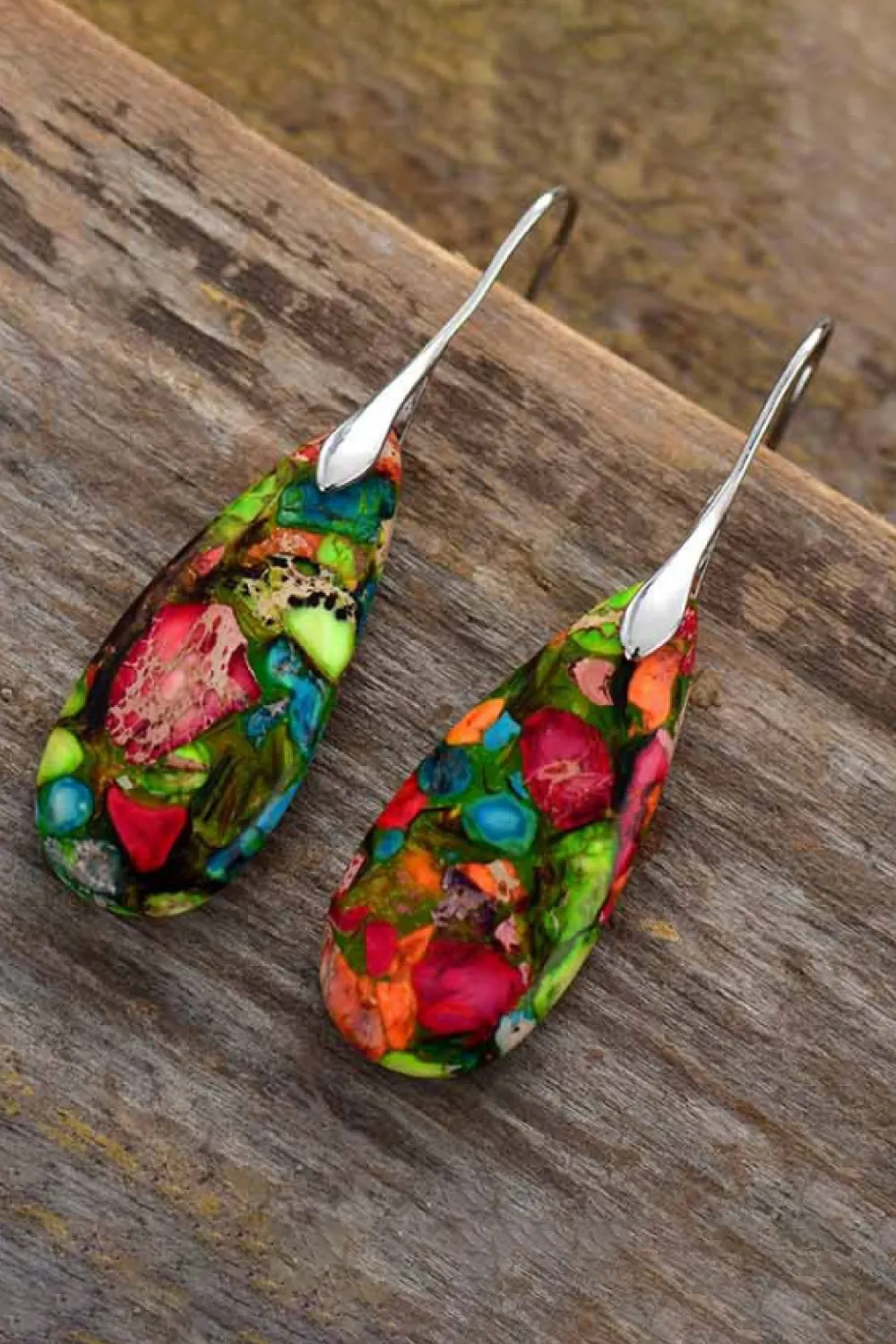 Handmade Teardrop Shape Natural Stone Dangle Earrings, image 2