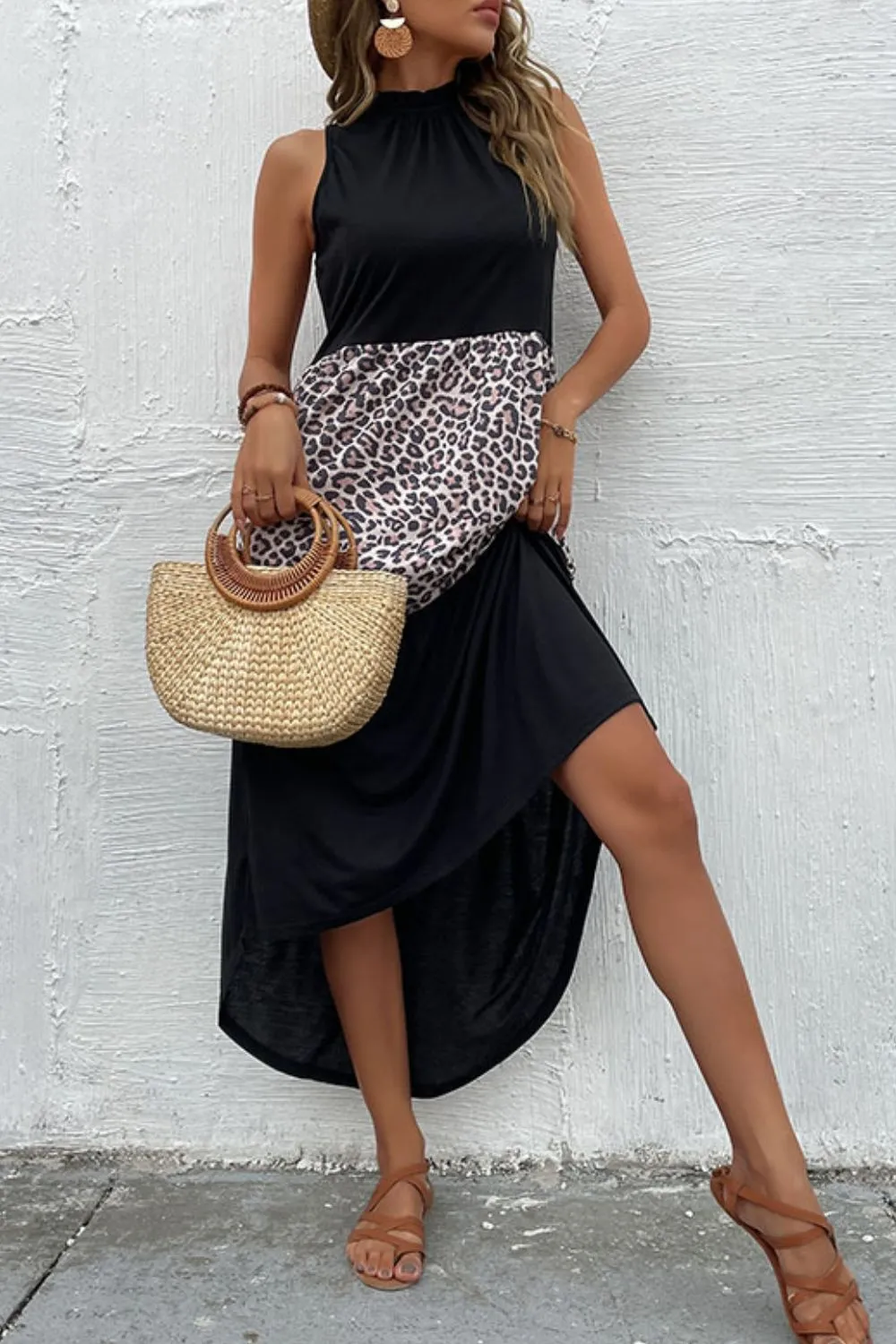 Leopard Contrast Sleeveless Maxi Dress, image 2
