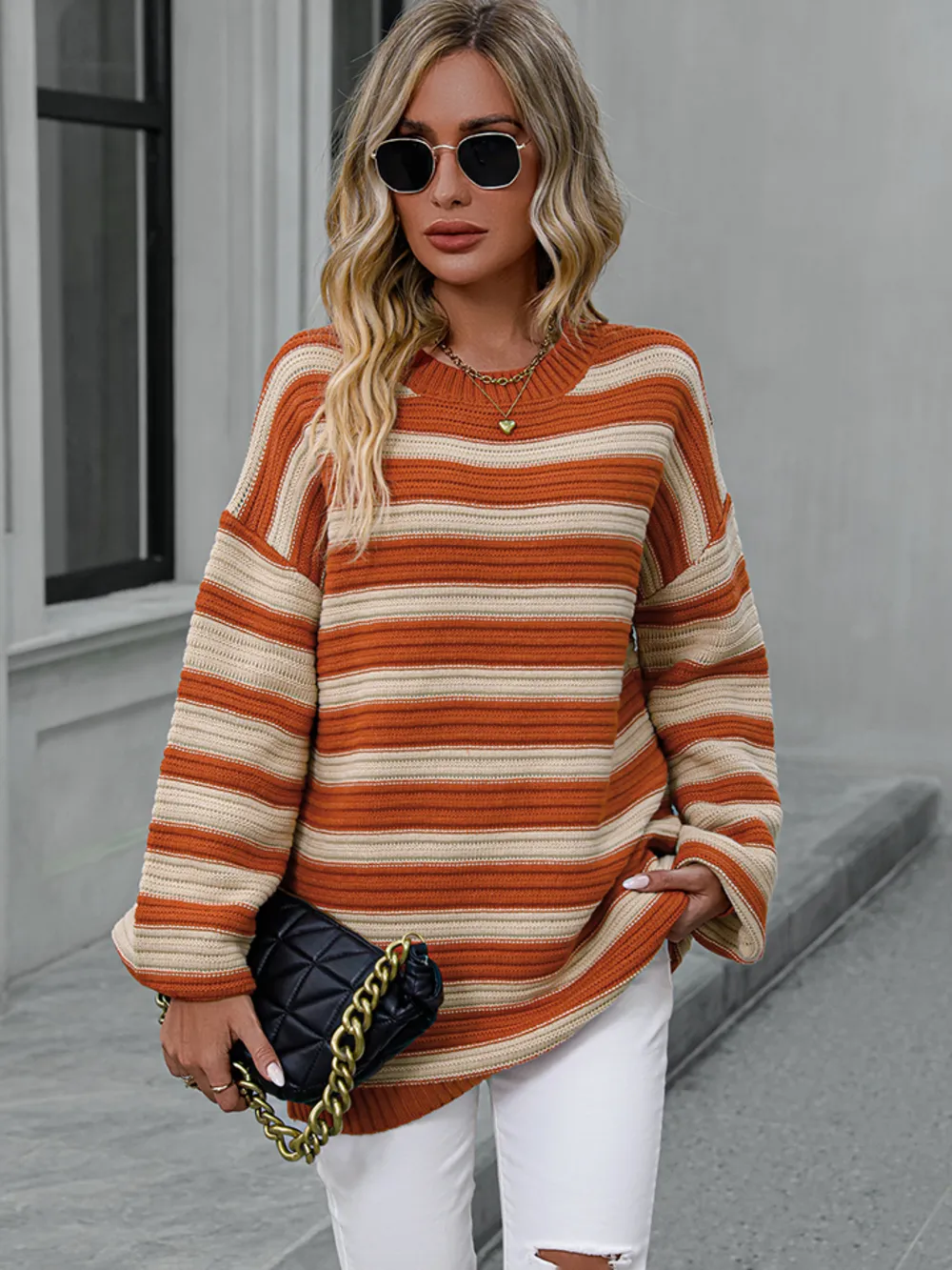 Striped Dropped Shoulder Sweater, image 2