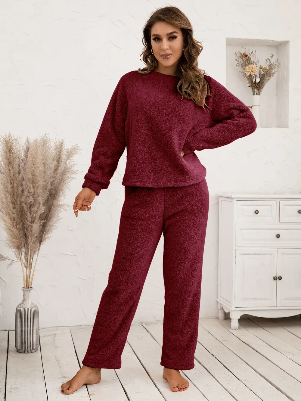 Teddy Long Sleeve Top and Pants Lounge Set, image 2