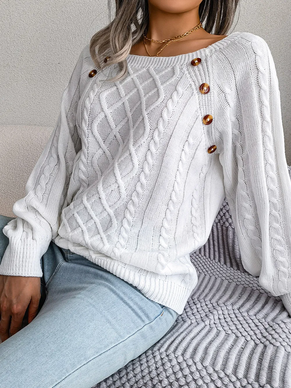 Decorative Button Cable-Knit Sweater, image 8