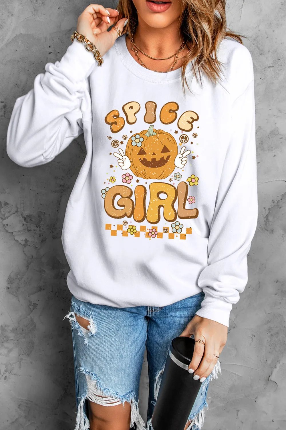 Round Neck Long Sleeve SPICE GIRL Graphic Sweatshirt, image 4