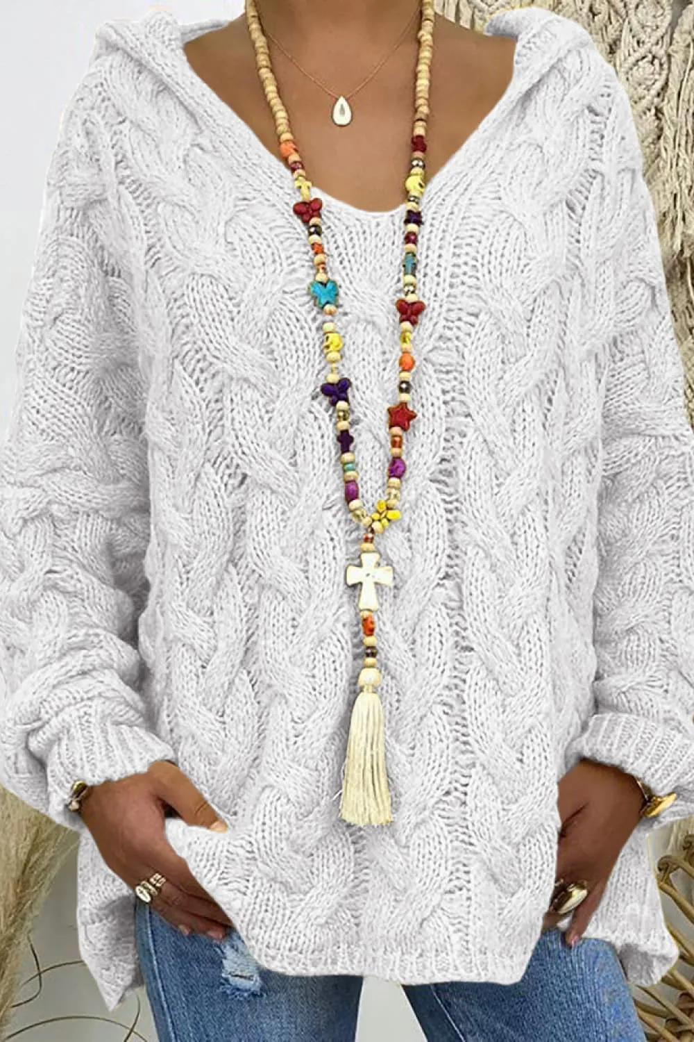 Cable-Knit Hooded Sweater, image 8