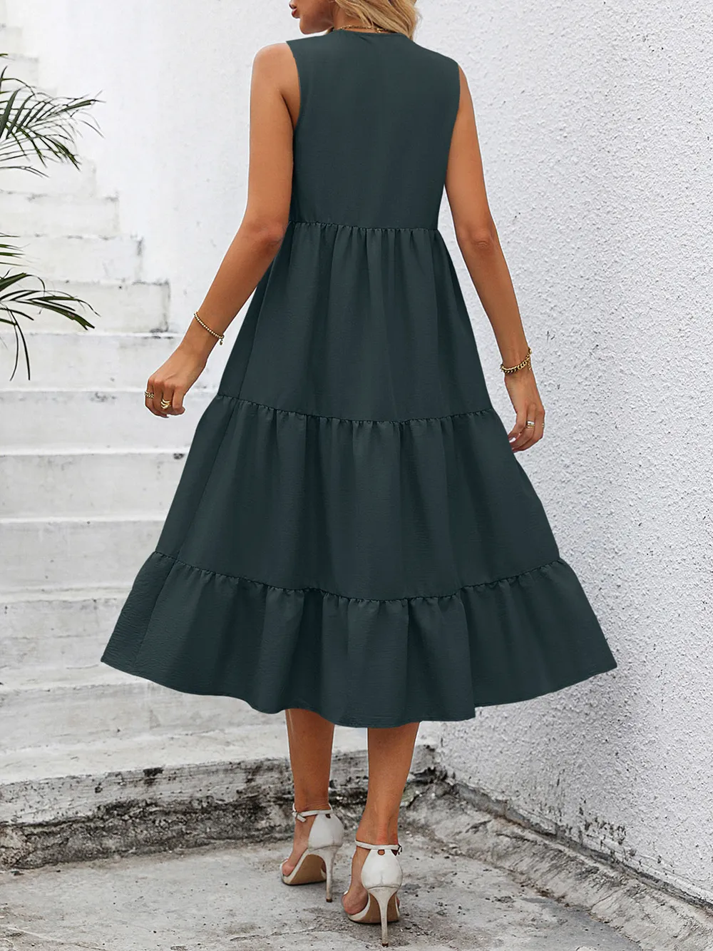 V-Neck Sleeveless Tiered Dress, image 2