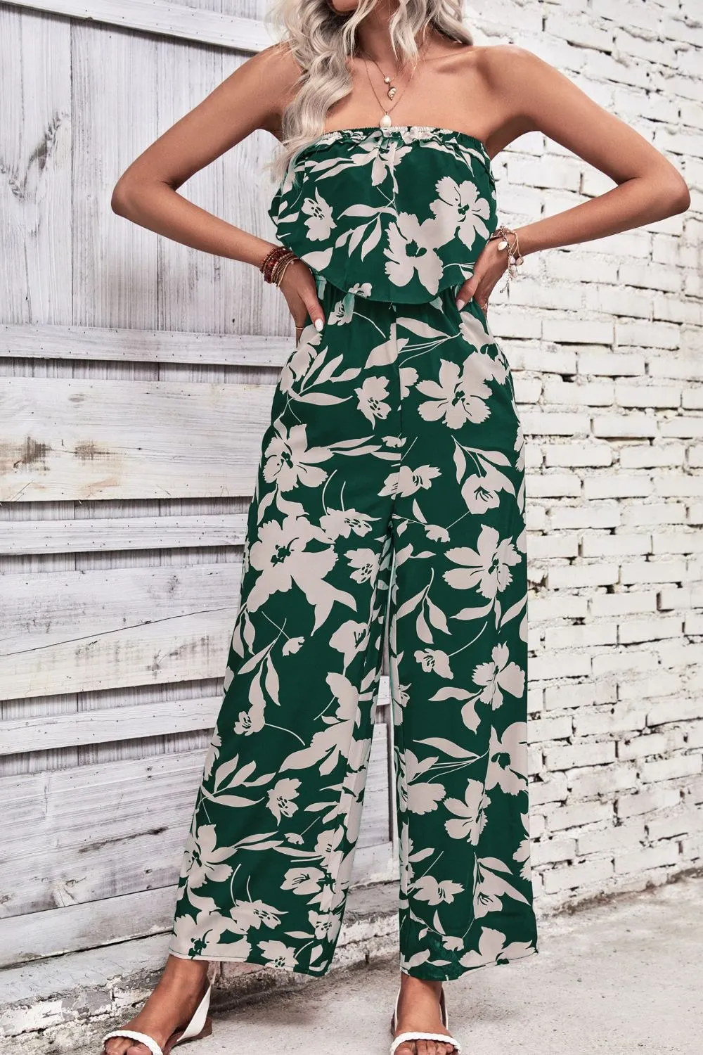 Floral Strapless Wide Leg Jumpsuit, image 5