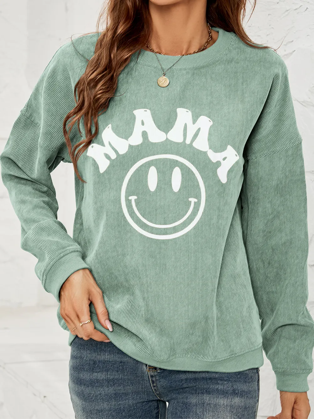 Round Neck Long Sleeve MAMA Graphic Sweatshirt, image 4