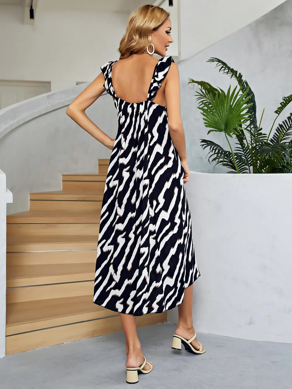 Two-Tone Low Back Midi Dress, image 2