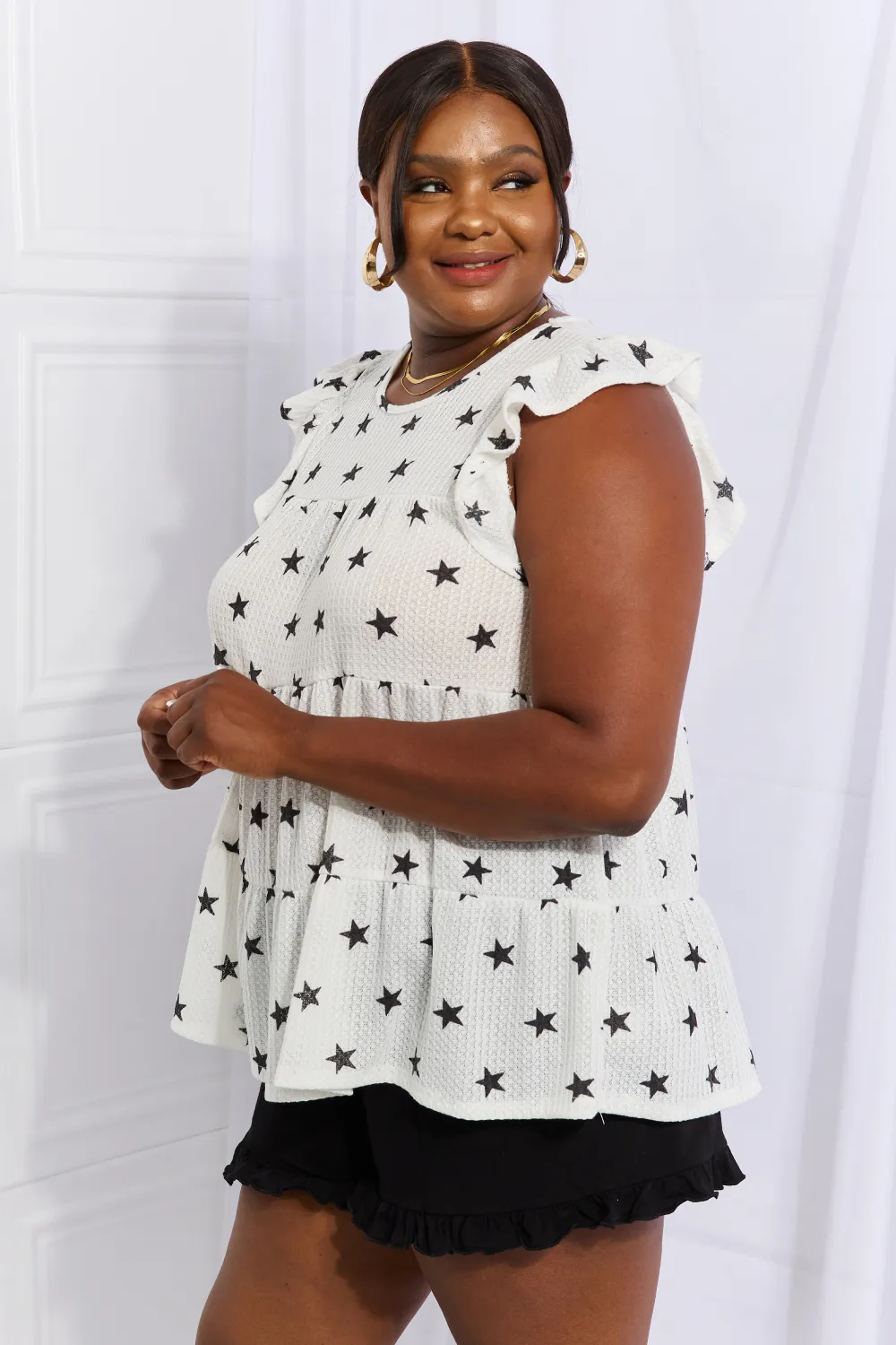 Shine Bright Full Size Butterfly Sleeve Star Print Top, image 2