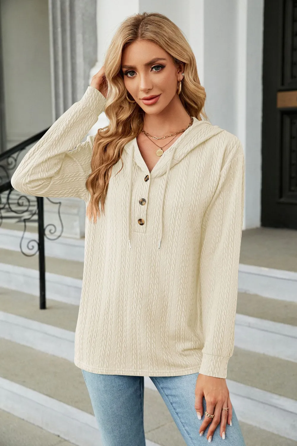 Cable-Knit Long Sleeve Hoodie, image 17