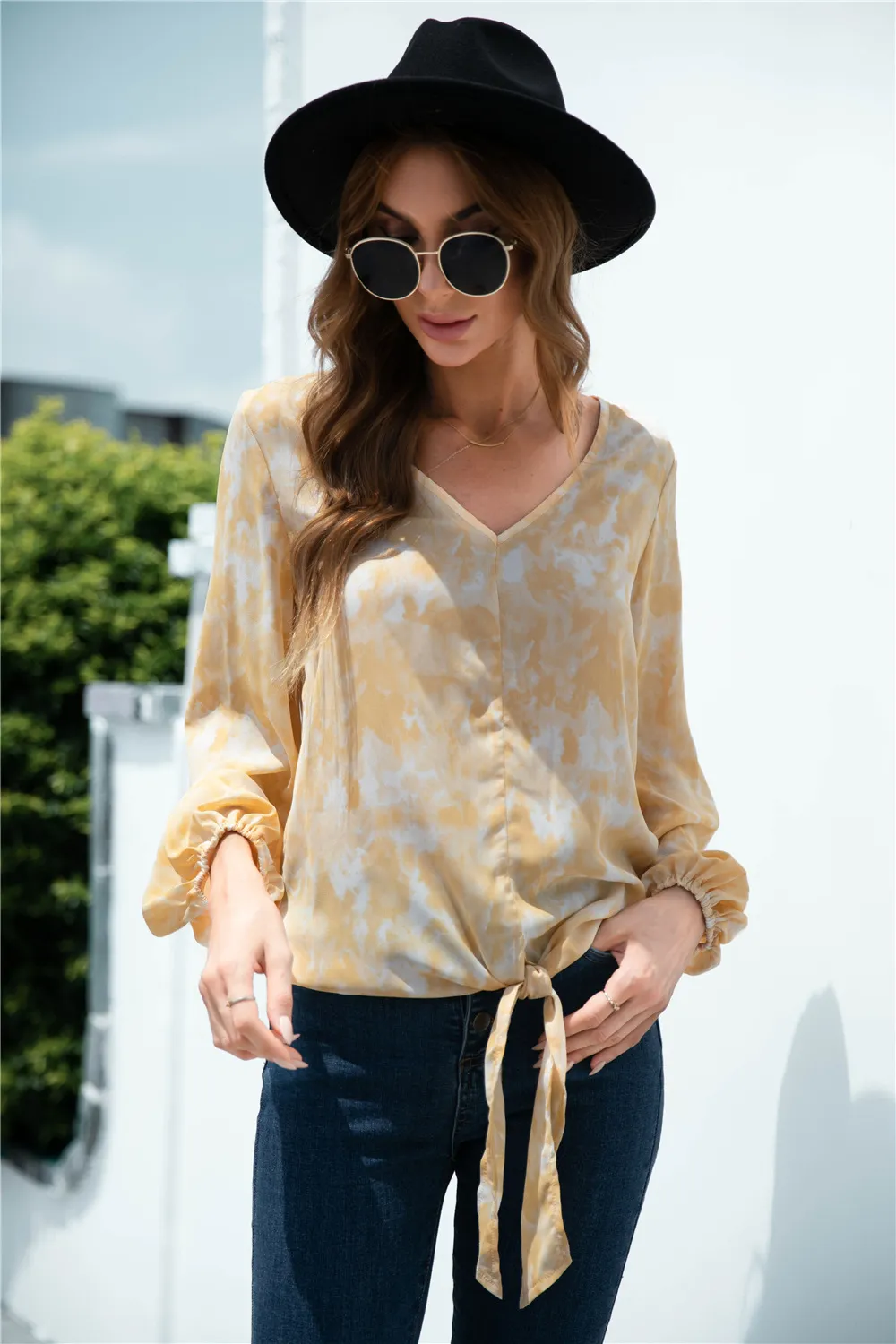 Tie-Dye Tied Balloon Sleeve Blouse, image 2