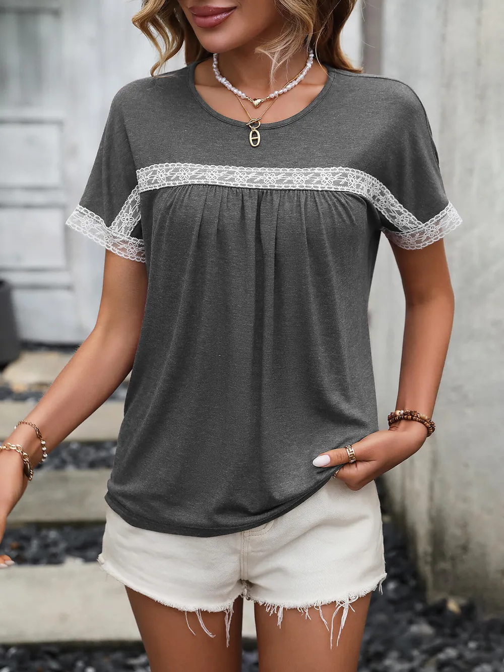 Contrast Round Neck Short Sleeve Tee, image 2