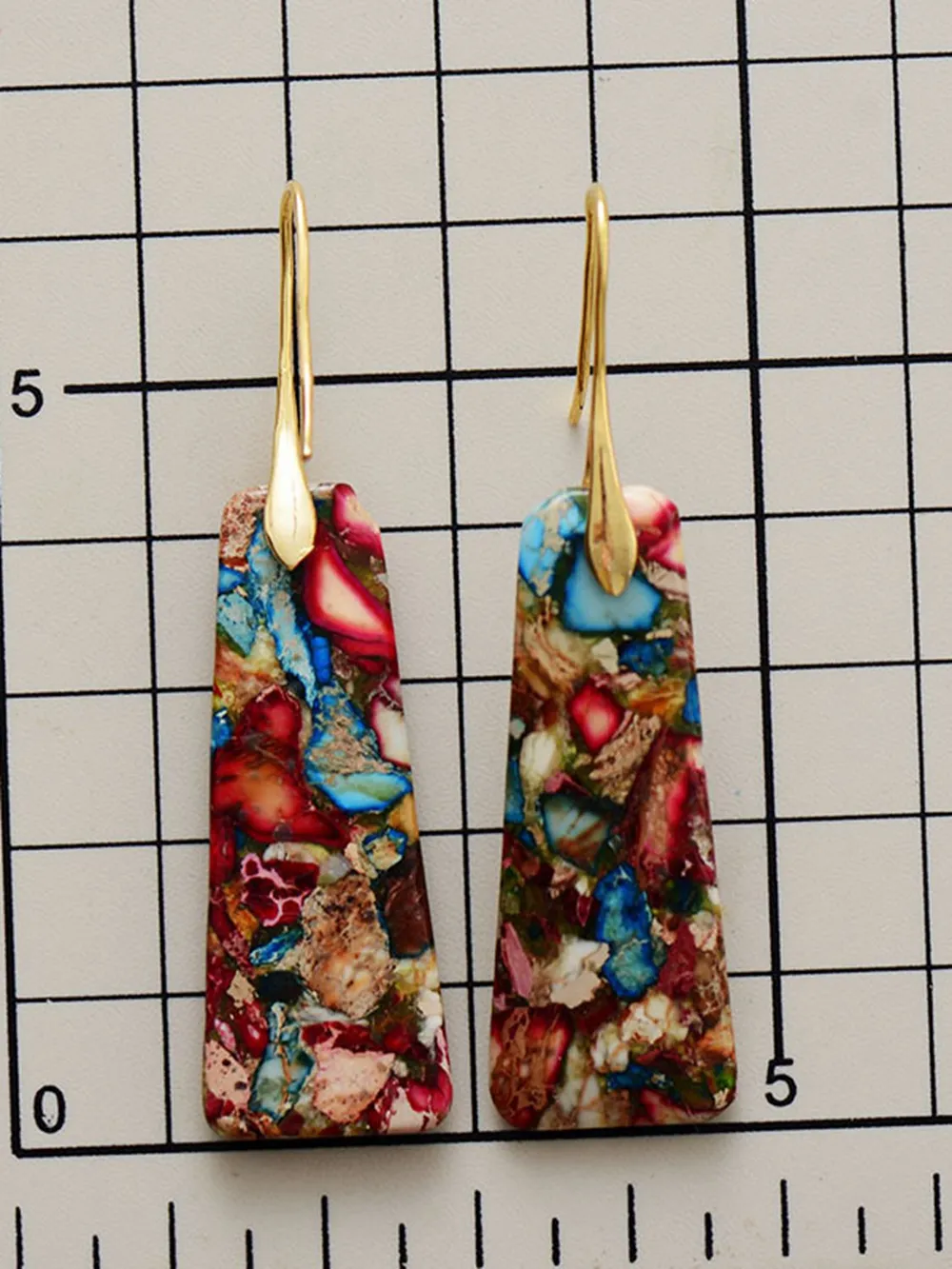 Geometrical Shape Imperial Jasper Dangle Earrings, image 2
