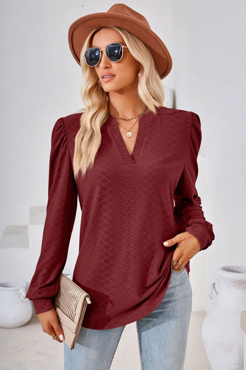 V-Neck Puff Sleeve Blouse, image 14