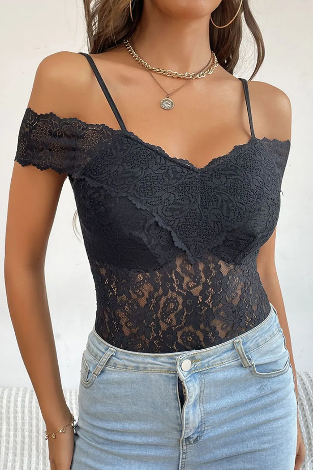 Lace Cold-Shoulder Bodysuit, image 2