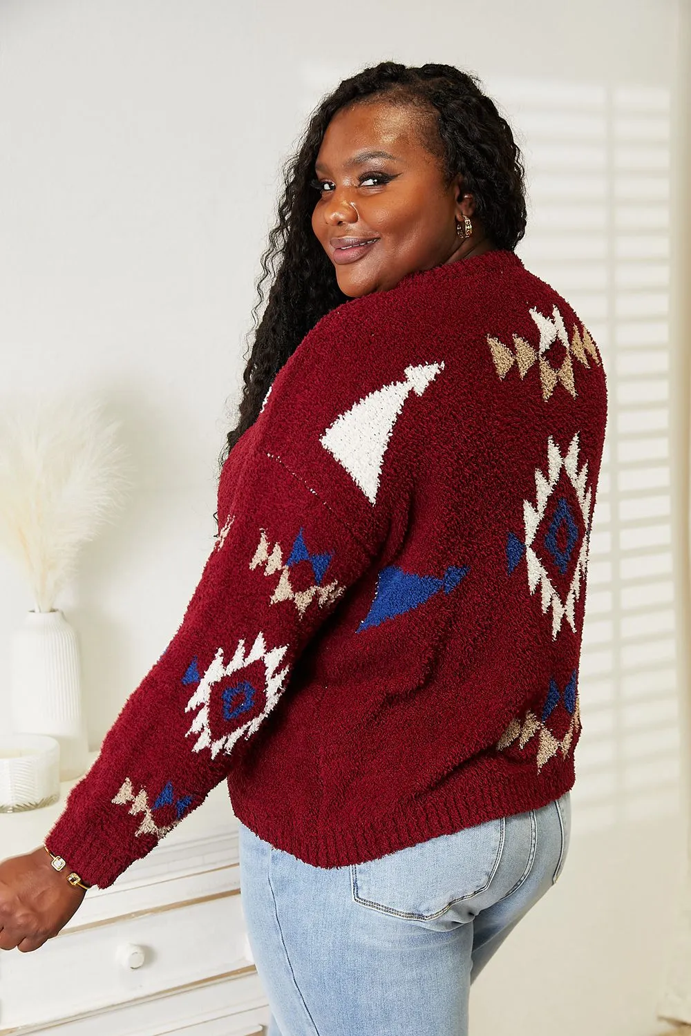 Full Size Aztec Soft Fuzzy Sweater, image 3